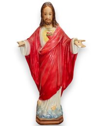 Vintage Plaster Statue Of 'The Scared Heart Of Jesus'