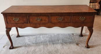 1990s Burled Elm Queen Anne Styled 3 Drawer Sideboard