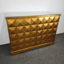 Sculptural Gold Sideboard With Glass Top