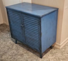 Painted Blue Mid Century Louvre Door Front Hallway Cabinet ~ 29.5 X 16.5 X 29H