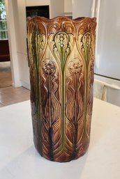 Large Weller Style Antique Art-nouveau Glazed Pottery Vertical Vase , 1900