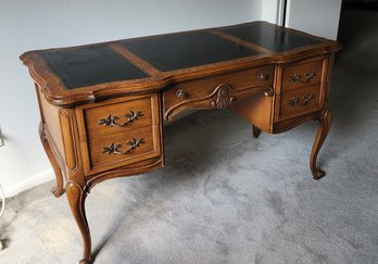 1970s Cherry & Elm Leather Top French Provincial Bedroom Writing Desk