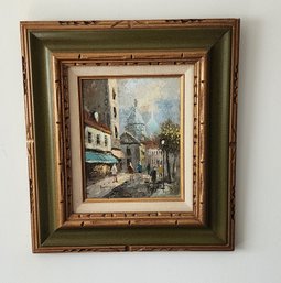 Small Framed French Street Scene Painting Signed Burnett ~ 16 X 18