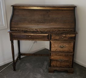 Raw Stained Pine & Maple  Roll Top Bedroom Desk, 1980s