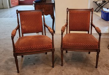 Pair Of Vintage 1950s French Louis Walnut Open Armchairs