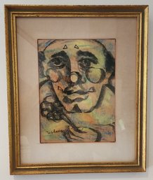 Vintage Mid Century Style Original Oil On Canvas Framed Clown Signed Painting, 1950s