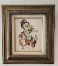 Vintage Signed JR Blair And Framed Clown Etching And Painted Artwork C1950s