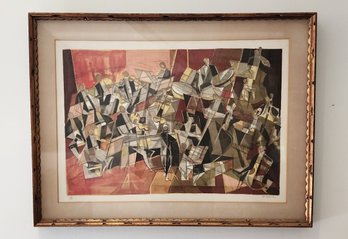 Signed And Framed Limited Edition Mid Century Abstract Print Of An Orchestra C. Hilaire