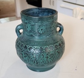 Hand Made In Greece Green Pottery Vase, C1970s