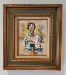 Original Signed And Framed Oil On Board Clown Painting ~ Signed Hardy