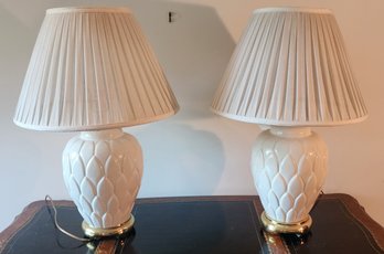 Pair Porcelain Royal Haeger White Table Lamps