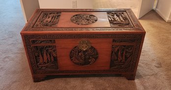 Vintage Carved Wood Chinese Bedroom Blanket Chest ~ Truck, C1980s