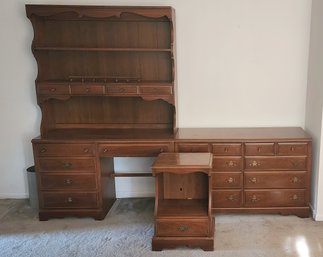 1970-1980s Formica Top Maple Bedroom Pieces ~ Dresser ~ Desk W/ Hutch & Night Stand