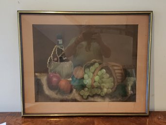 Vintage Framed Under Glass Pastel Fruit Still Life Drawing ~ Signed Syl 78