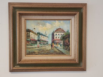 Original Framed Oil On Canvas French Street Scene Painting ~ Signed Burnett, 1960s