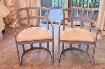 Pair Vintage 1980s Painted Blue Lacquered Tub Chairs