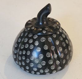 Carved Stone & Etched Gourd Shape Lidded Vessel, C1980s ~ Unsigned