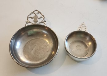 2 Pewter Porringer Handed Bowls ~ One Royal Holland Pewter ~