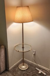 Vintage 1980s Glass & Brass Table Floor Lamp, Maker Unknown.