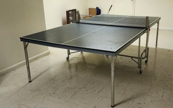 Large Folding Ping Pong Table ~ Needs Adjustment To Level Off And New Net.