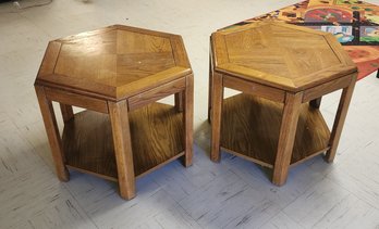 Pair 1970s Presswood Veneered Octagon Side Tables