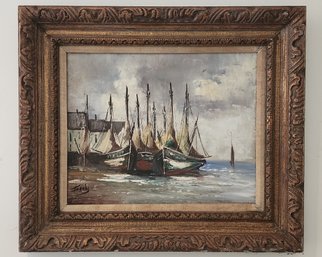 Original Oil On Canvas Framed Nautical Painting ~ Signed Franks, 1960s