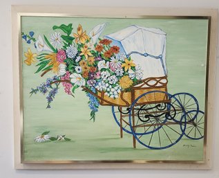 Large Mid Century Original Framed Oil On Canvas Painting Signed Shirley Morer, C1970s