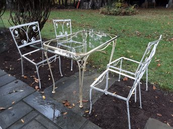 White Iron Patio Set With Glass Table Top