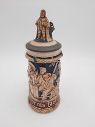 Early 20th Century 1/2 Liter German Beer Stein With Figural Lid