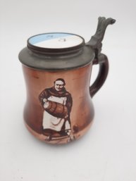 Antique O'HARA DIAL CO. FRENCH Beer Stein- Monk With Whiskey Barrel