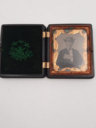 Antique Circa 1860s'70s Tin Type Photo Of A Gentleman Of Means- GUTTA PERCHA Frame