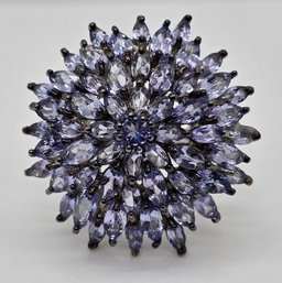 Tanzanite Dahlia Floral Spray Ring In Platinum Over Sterling