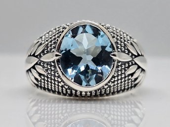 Sky Blue Glacier Topaz, Sterling Silver Mens Ring