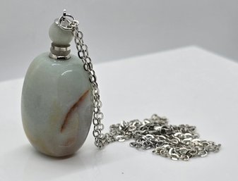 Amazonite Perfume Bottle Pendant Necklace In Silvertone