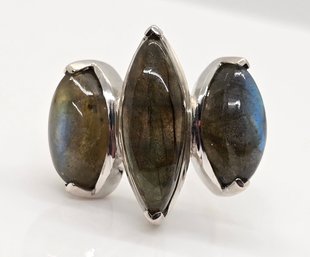 Labradorite 3 Stone Ring In Platinum Over Sterling