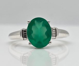 Green Onyx Ring In Platinum Over Sterling