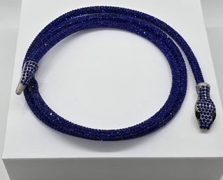 Black & Blue Austrian Crystal Snake Necklace In Silvertone