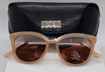 Oscar De La Renta Shiny Milky Blush/Brown Mirrored Sunglasses With Leather Branded Case