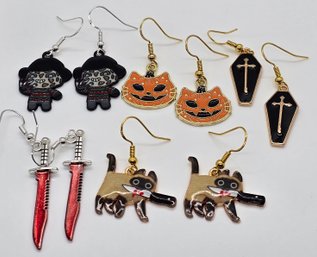 Five Pair Of Handcrafted Halloween Earrings Made With Sterling Ear Wires