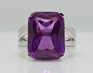 Purple Color Change Sapphire, Rhodium Over Sterling Ring