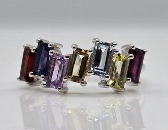 Multi-Gemstone, Rhodium Over Sterling Ring - See Description