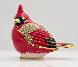 Red Enameled & Crystal Cardinal Trinket Box