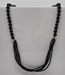 Black Spinel, Shungite Beaded Necklace In Sterling