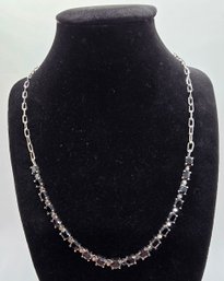 Black Spinel Paper Clip Chain Necklace In Bonded Platinum And Stainless Steel