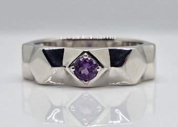 Purple Amethyst, Rhodium Over Sterling Men's Ring