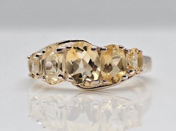 Brazilian Citrine Five Stone Ring In Sterling Silver