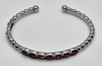 Red Garnet Cuff Bracelet In Stainless Steel