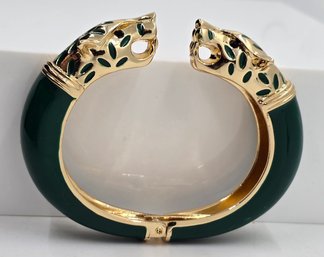 Green Enameled Bangle Bracelet In Gold Tone