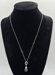 Charcoal Jade Pendant Necklace In Rhodium Over