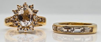 Set Of Two Bridal Rings In White Topaz, Yellow Gold Over Sterling